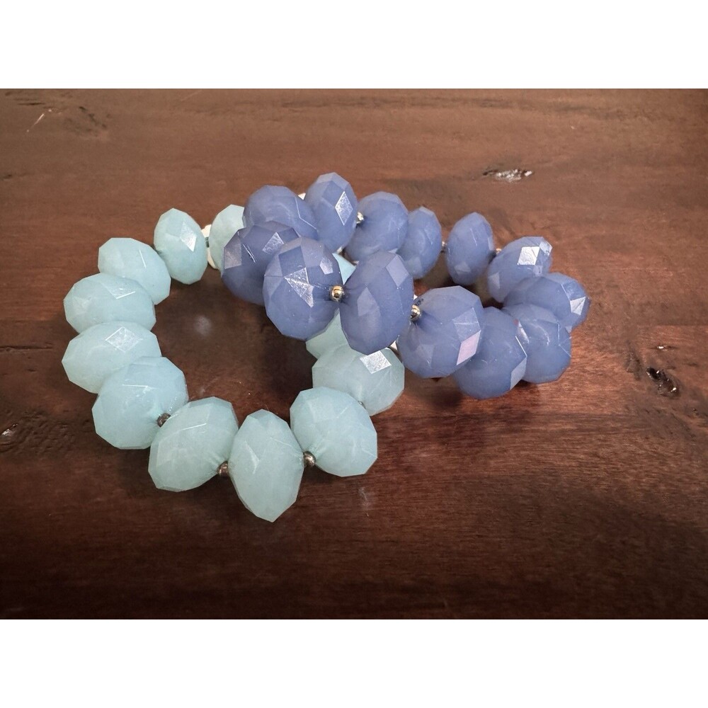 Coldwater Creek NWT TWO Beaded Bracelets Sky Blue & Seafoam Blue 6 Inches